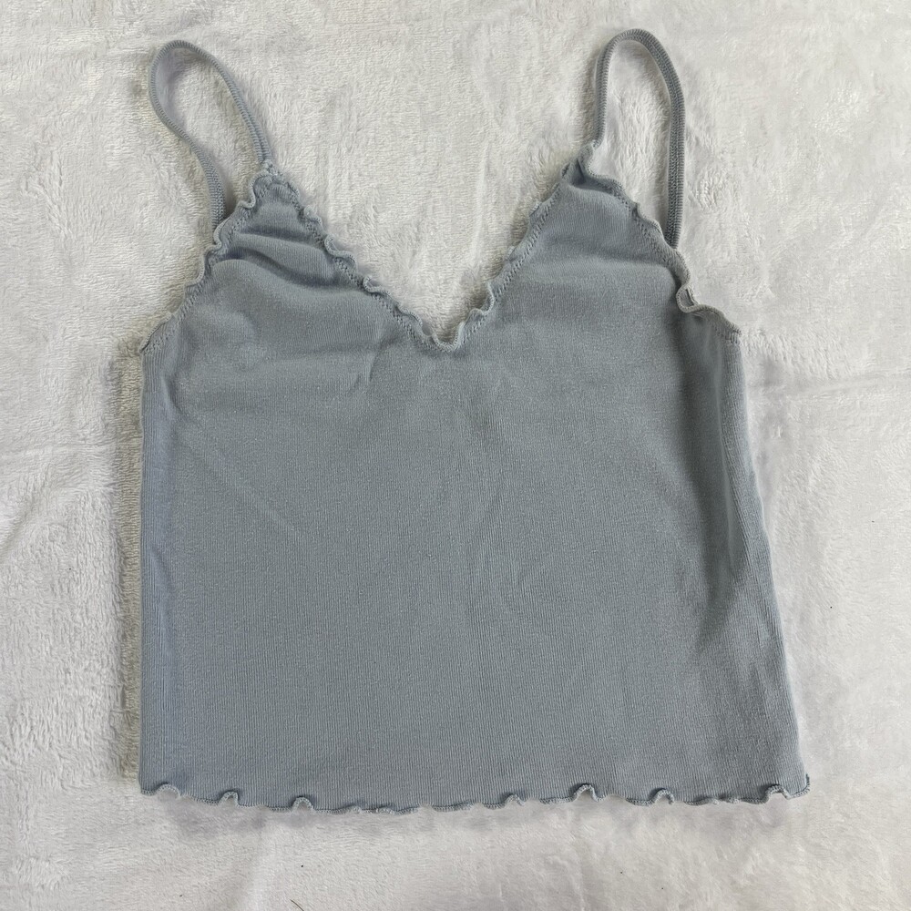 Brandy Melville Pastel Blue Tank Cotton V-Neck Spaghetti Strap Ruffle Hem